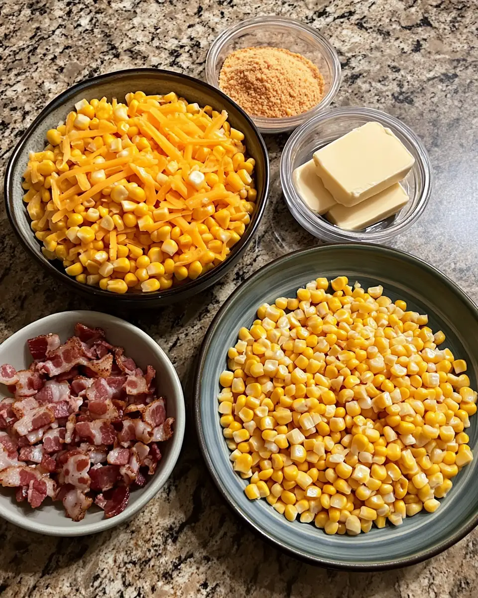 Ingredients for Irresistible Slow Cooker Cheddar Corn with Bacon Recipe You Have to Try