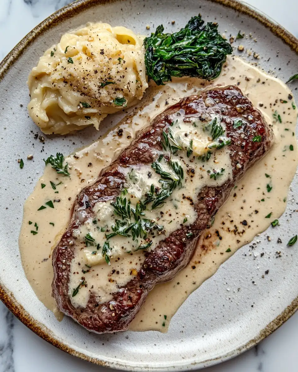 Final dish - Irresistible Steak with Creamy Garlic Sauce That Will Melt in Your Mouth