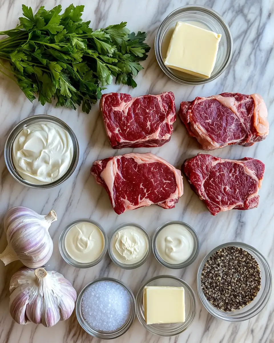 Ingredients for Irresistible Steak with Creamy Garlic Sauce That Will Melt in Your Mouth