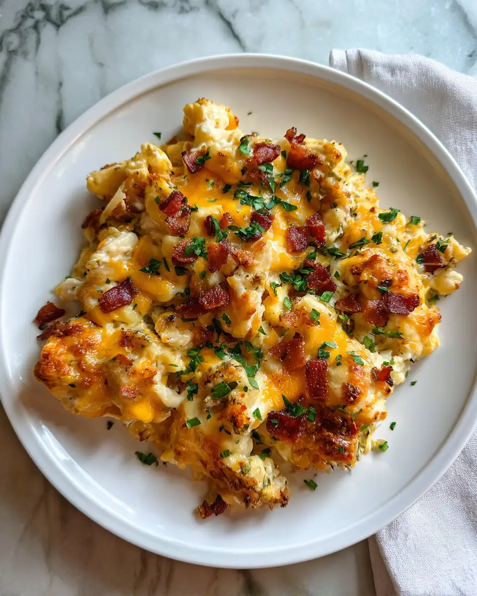 Ultimate Comfort Food Bacon Cheddar Ranch Chicken Casserole Recipe - Featured Image