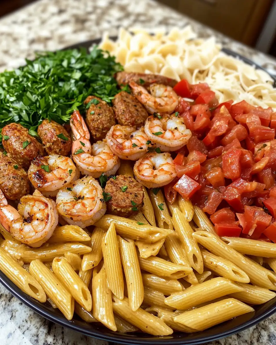 Ingredients for Indulge in Creamy Cajun Sausage and Shrimp Pasta Bliss