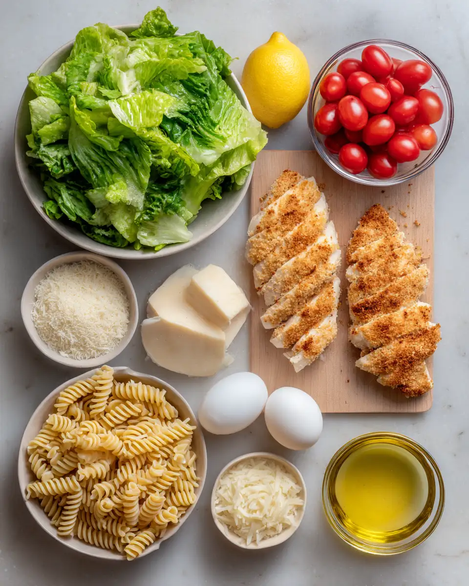 Ingredients for Ultimate Crispy Chicken Caesar Pasta Salad Recipe to Savor This Summer