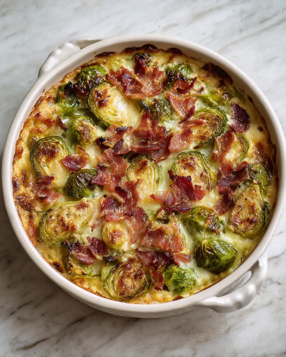 Final dish - Irresistible Maple Bacon Brussels Sprouts Gratin Recipe That Will Wow Your Taste Buds