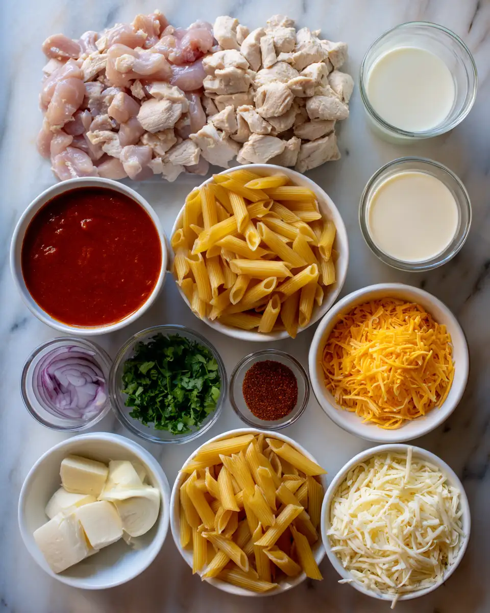Ingredients for One-Pan Creamy Chicken Enchilada Pasta Recipe You’ll Love