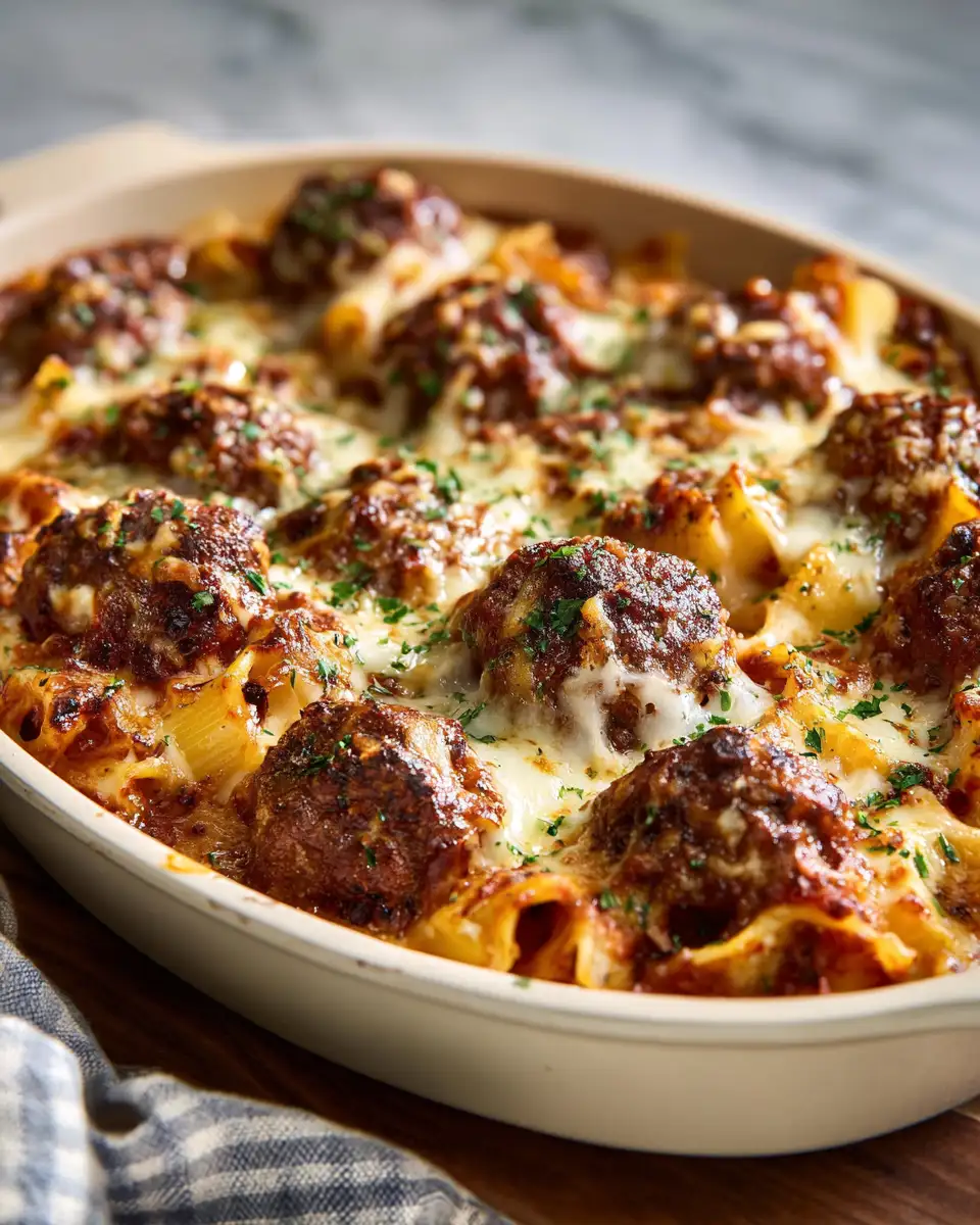 Ultimate Comfort Food Smothered Meatball and Pasta Bake Recipe - Featured Image