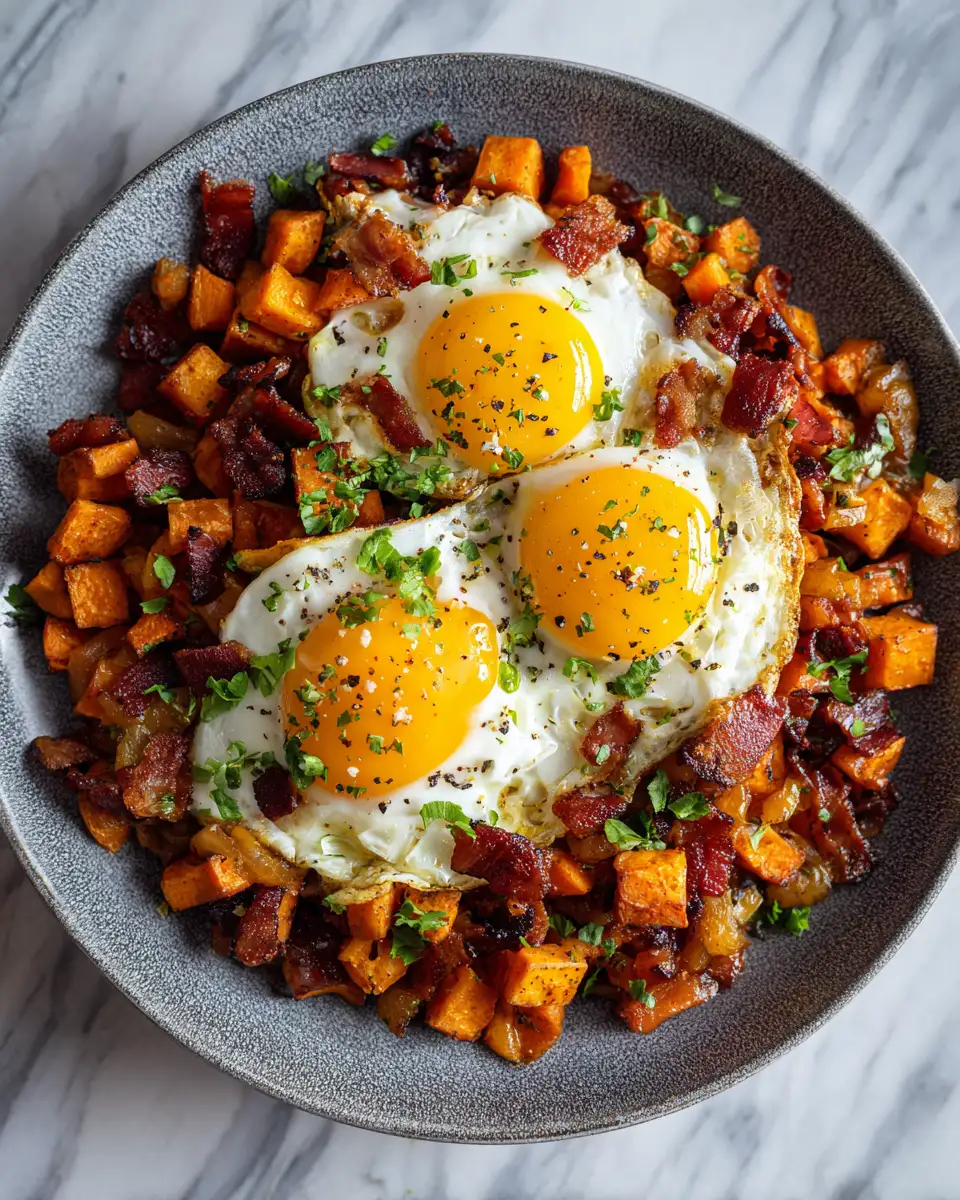 Hearty Sweet Potato Bacon Hash with Eggs for the Perfect Breakfast Boost - Featured Image