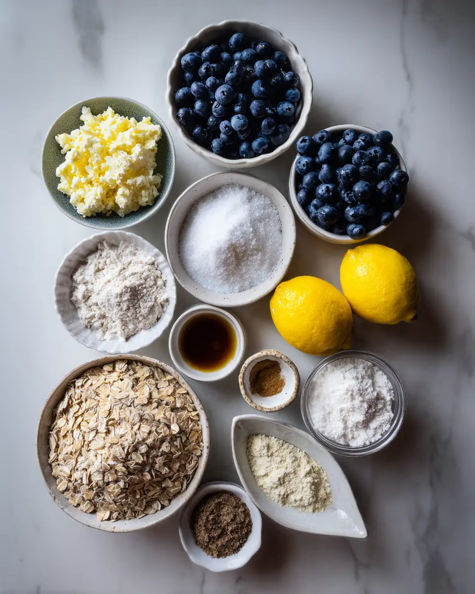 Ingredients for Bursting with Flavor: Blueberry Lemon Crumb Bars Delight