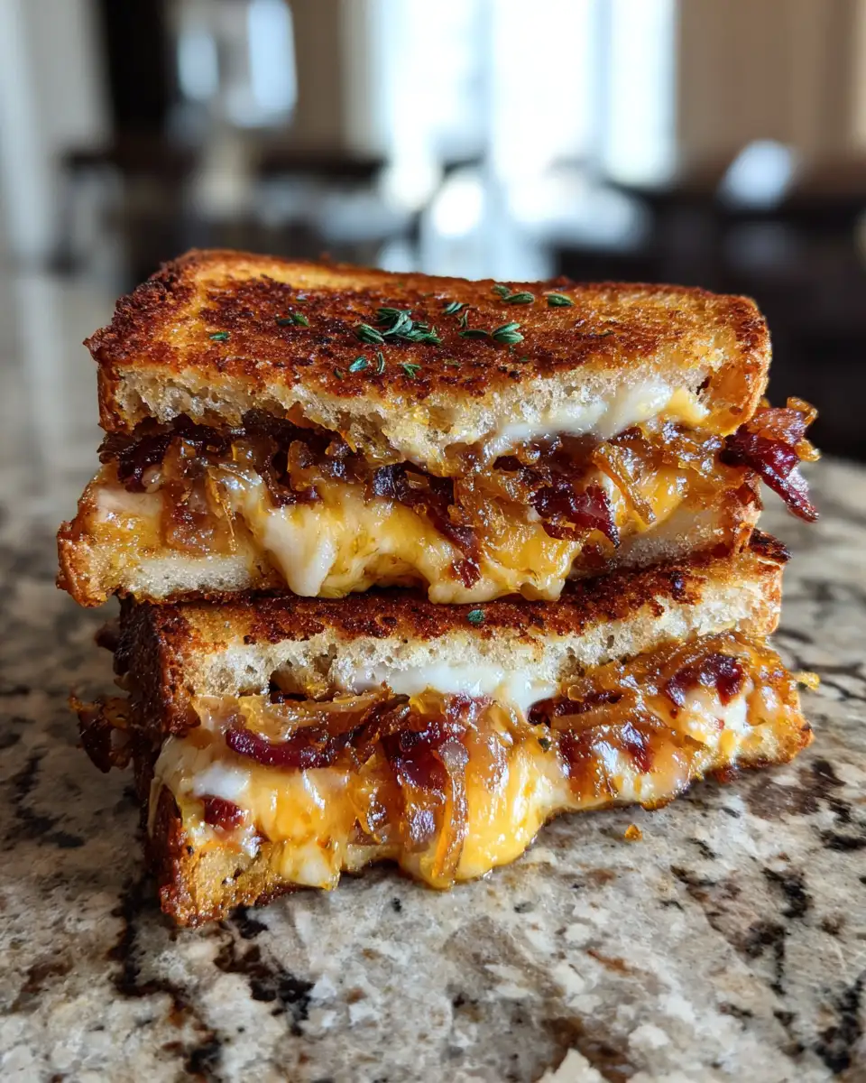 Final dish - Indulge in the Ultimate Caramelized Onion Bacon Grilled Cheese Sandwich Experience