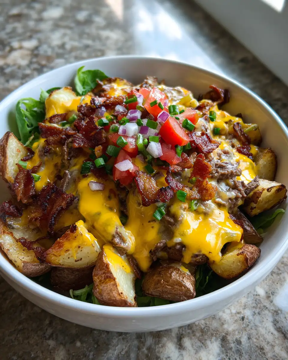 Final dish - Loaded Comfort: The Ultimate Cheeseburger Potato Bowl Experience