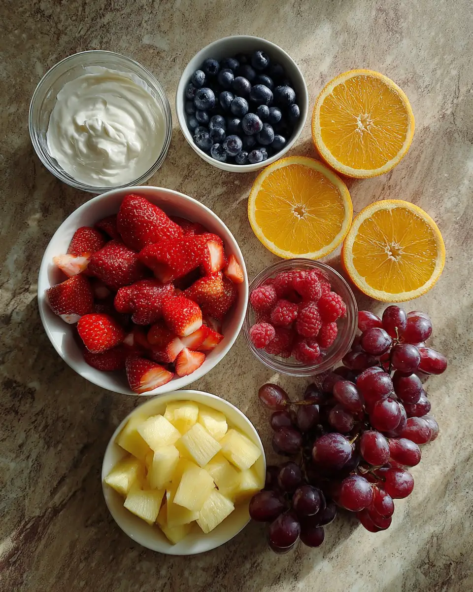 Ingredients for Zesty Bliss: Creamy Berry Citrus Fruit Salad Delight