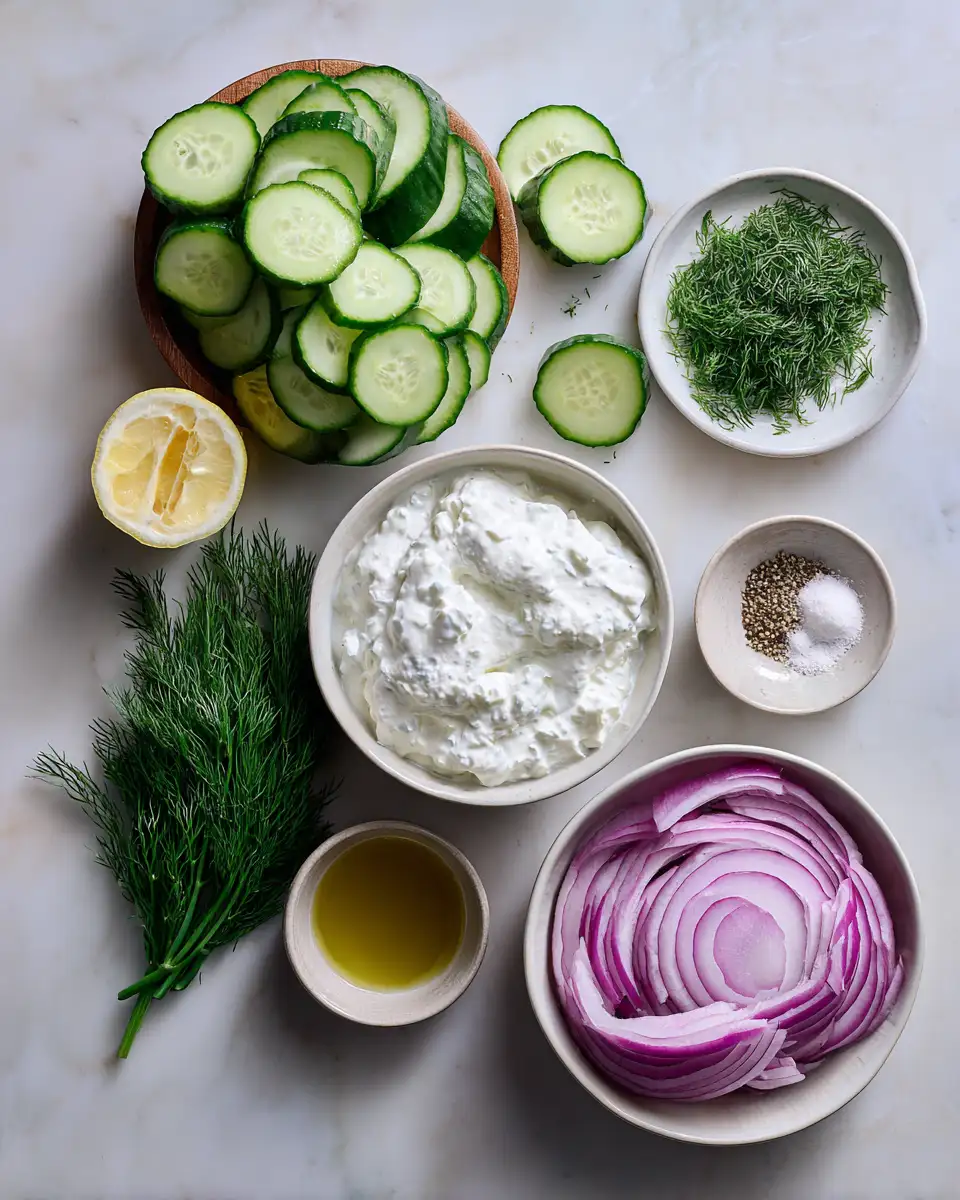 Ingredients for Refresh Your Palate with Creamy Dill Cucumber Salad Delight