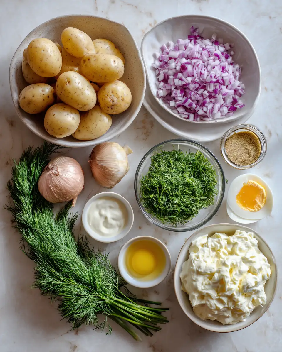 Ingredients for Dill-iciously Creamy Potato Salad Perfect for Your Next Picnic