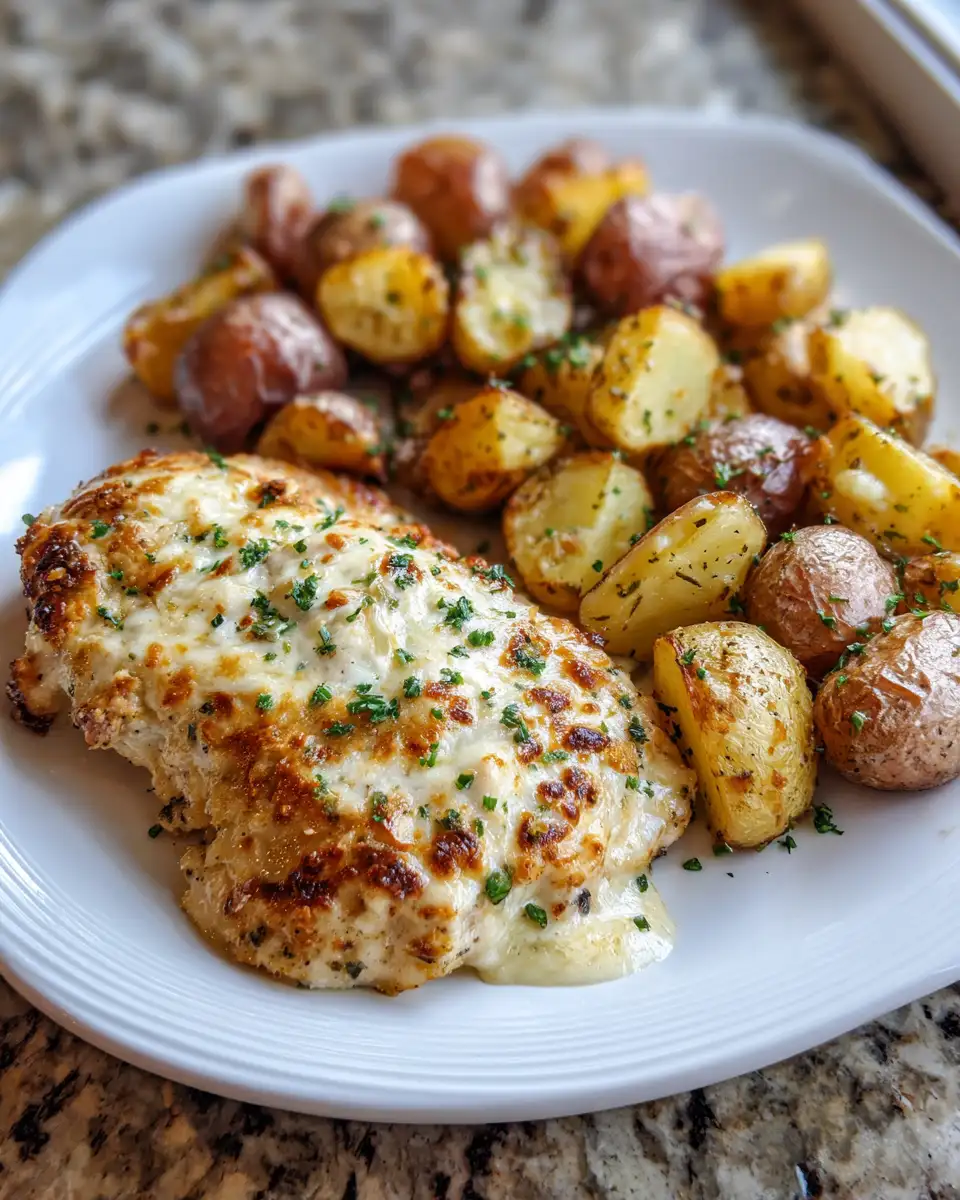 Final dish - Irresistible Creamy Parmesan Chicken Paired with Perfectly Roasted Potatoes
