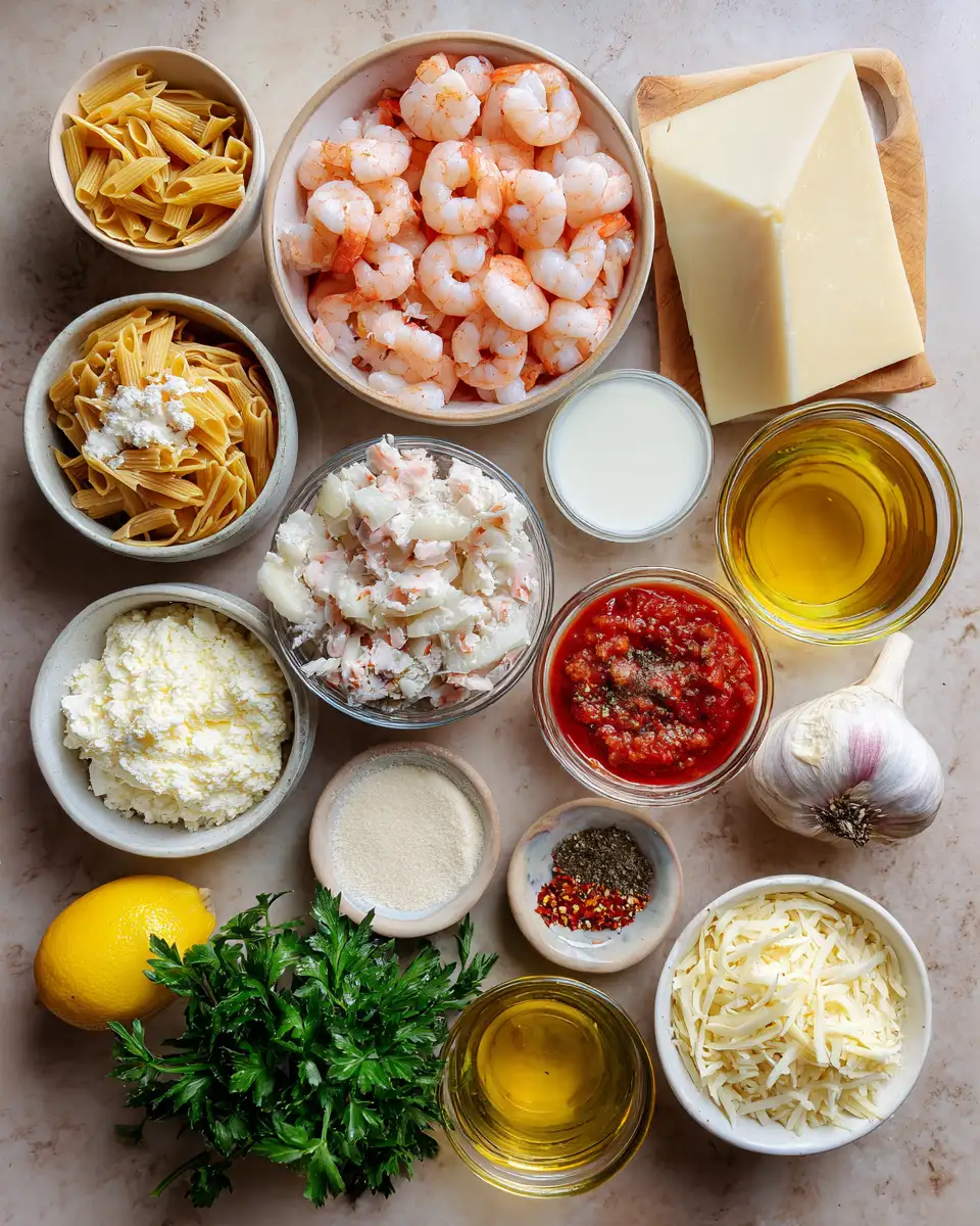 Ingredients for Dive into Decadence with Creamy Shrimp & Crab Lasagna