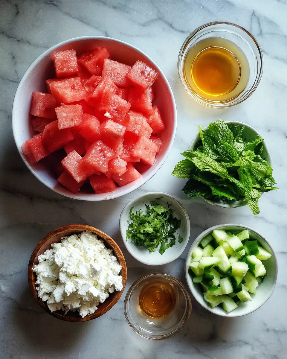 Ingredients for Refreshing Summer Delight: Creamy Watermelon Salad
