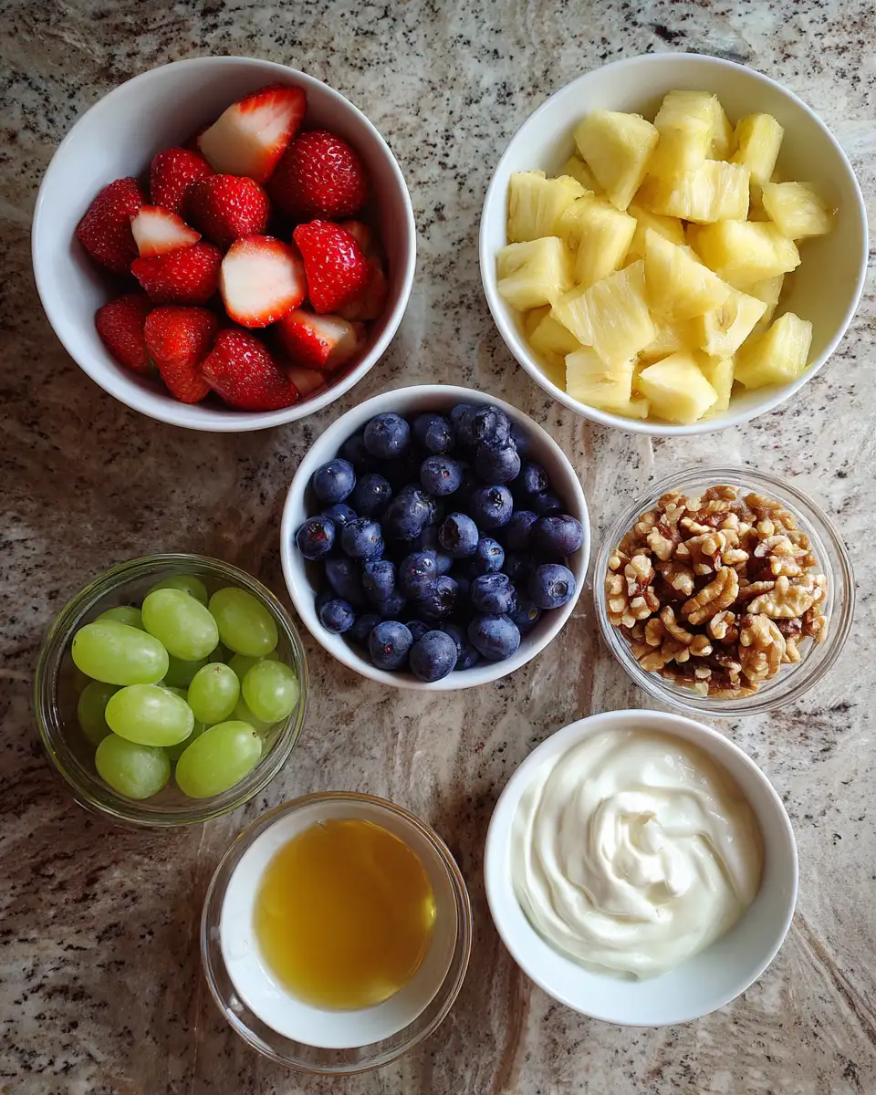Ingredients for Delight in Every Bite with Our Creamy Yogurt Fruit Salad Extravaganza