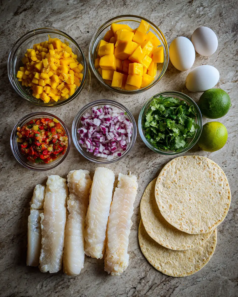 Ingredients for Dive into Flavor: Crispy Fish Tacos with Mango Salsa Delight