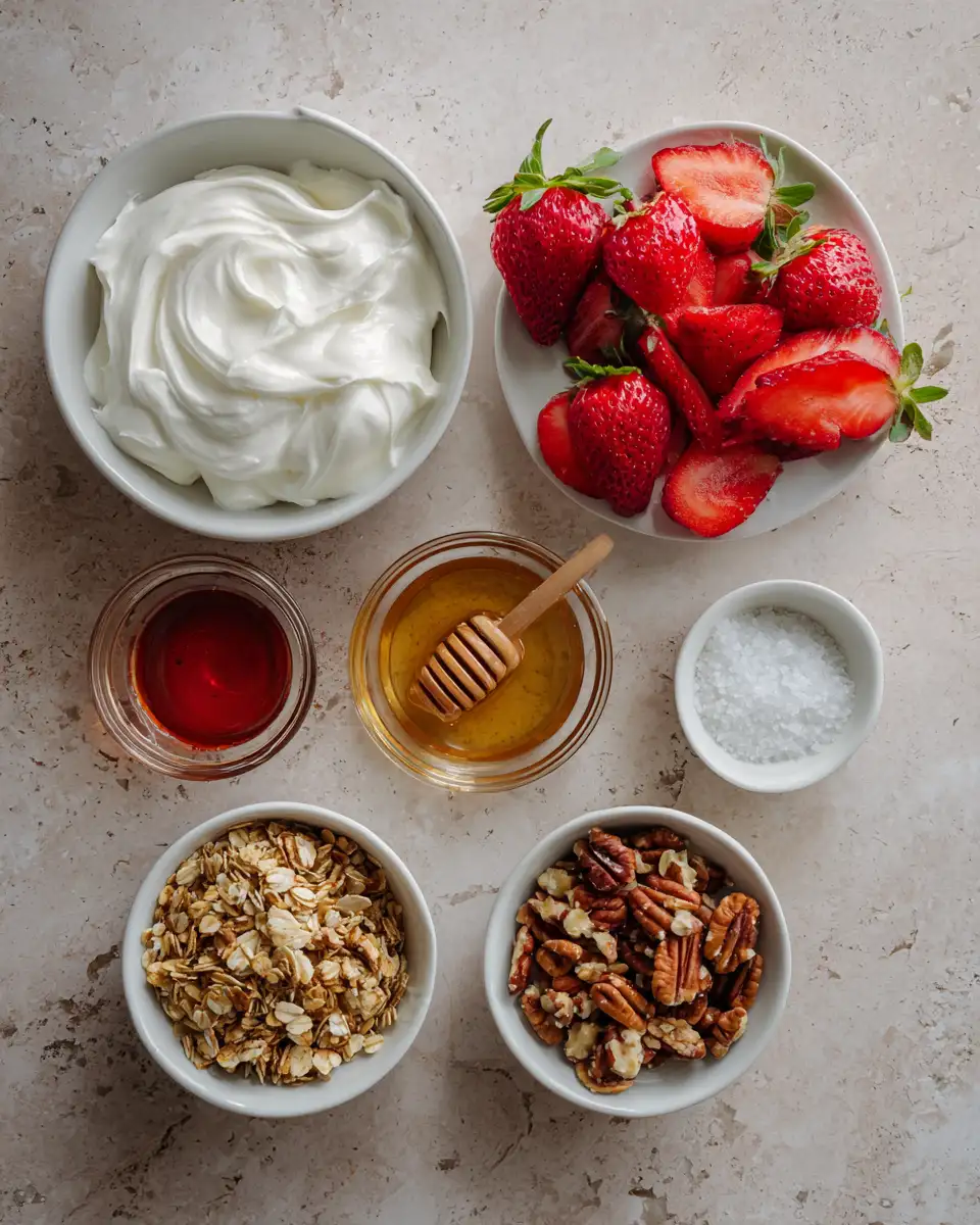 Ingredients for Chill Out with Irresistible Frozen Strawberry Yogurt Bark