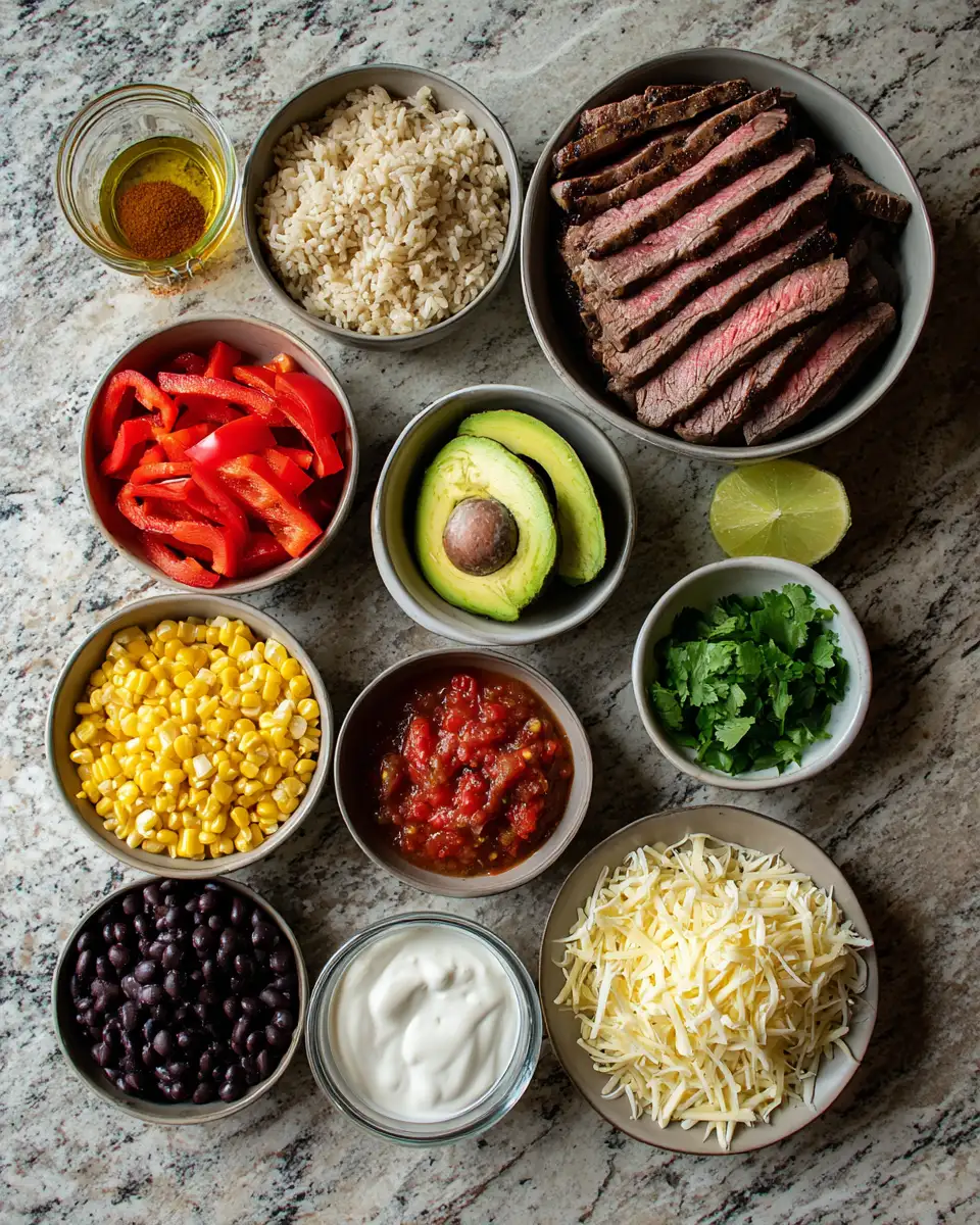 Ingredients for Build the Ultimate Homemade Steak Burrito Bowl Experience