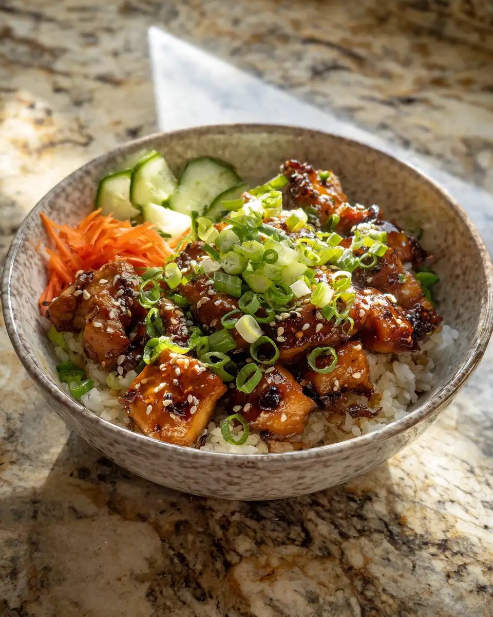 Final dish - Sweet and Savory Bliss: Dive into the Honey Garlic Chicken Rice Bowl Experience