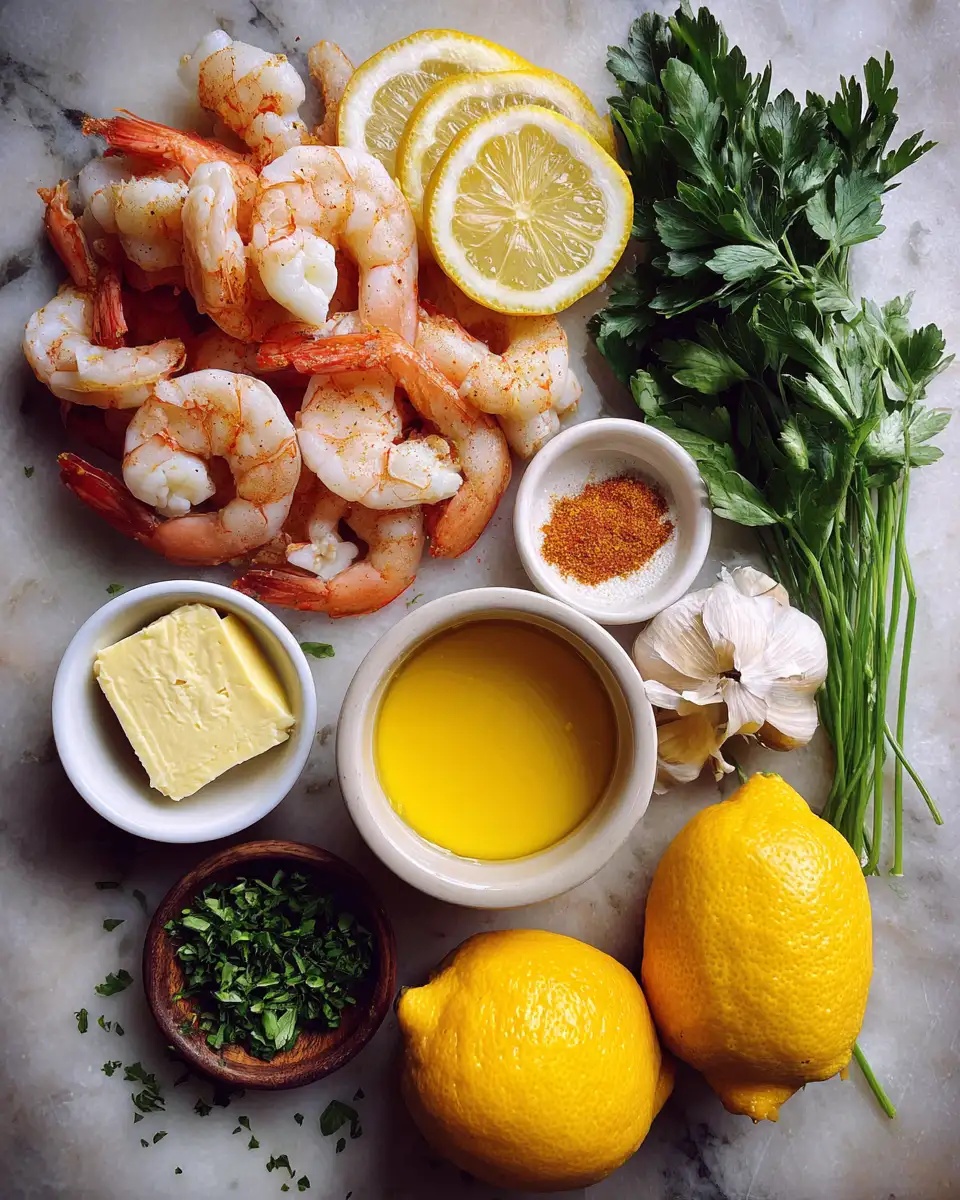 Ingredients for Zesty Lemon Butter Baked Shrimp: A Quick Gourmet Delight