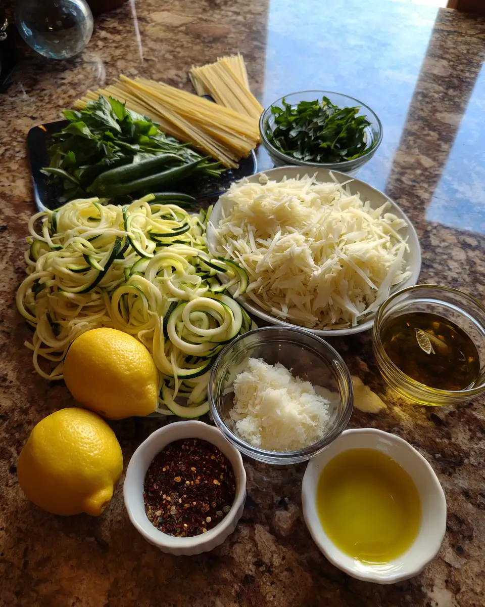 Ingredients for Zesty Lemon Parmesan Zucchini Pasta: A Fresh Twist on a Classic