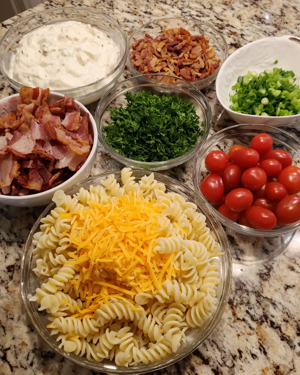 Ingredients for Indulge in Flavor Bliss with Loaded Bacon Ranch Pasta Salad