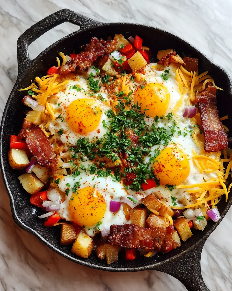 Ingredients for Sizzling Start: Loaded Breakfast Skillet with Eggs & Bacon