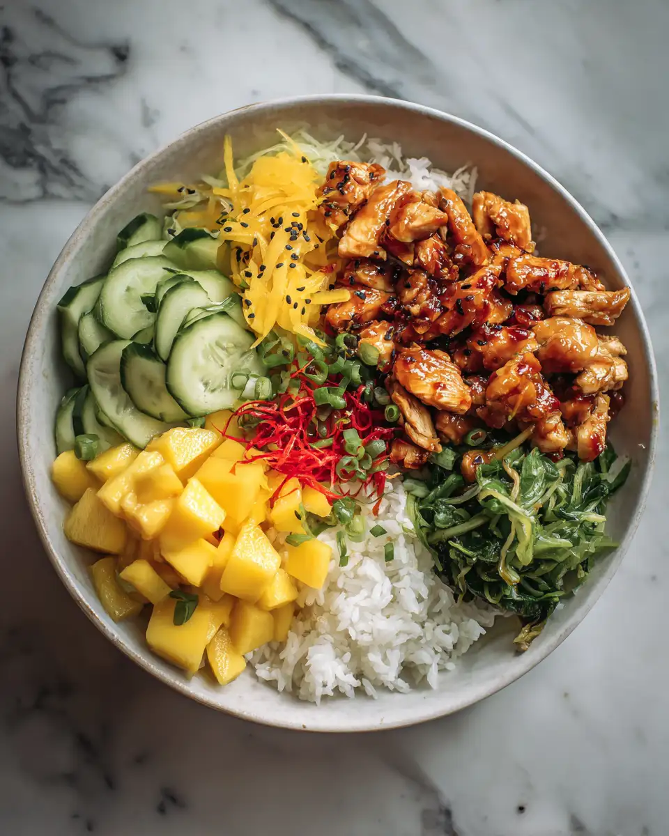 Final dish - Tropical Delight: Savor the Flavor of Mango Chicken Rice Bowls