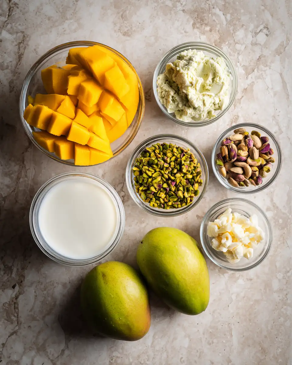 Ingredients for Tropical Bliss: Dive into the Creamy Delight of Mango Pistachio Ice Cream