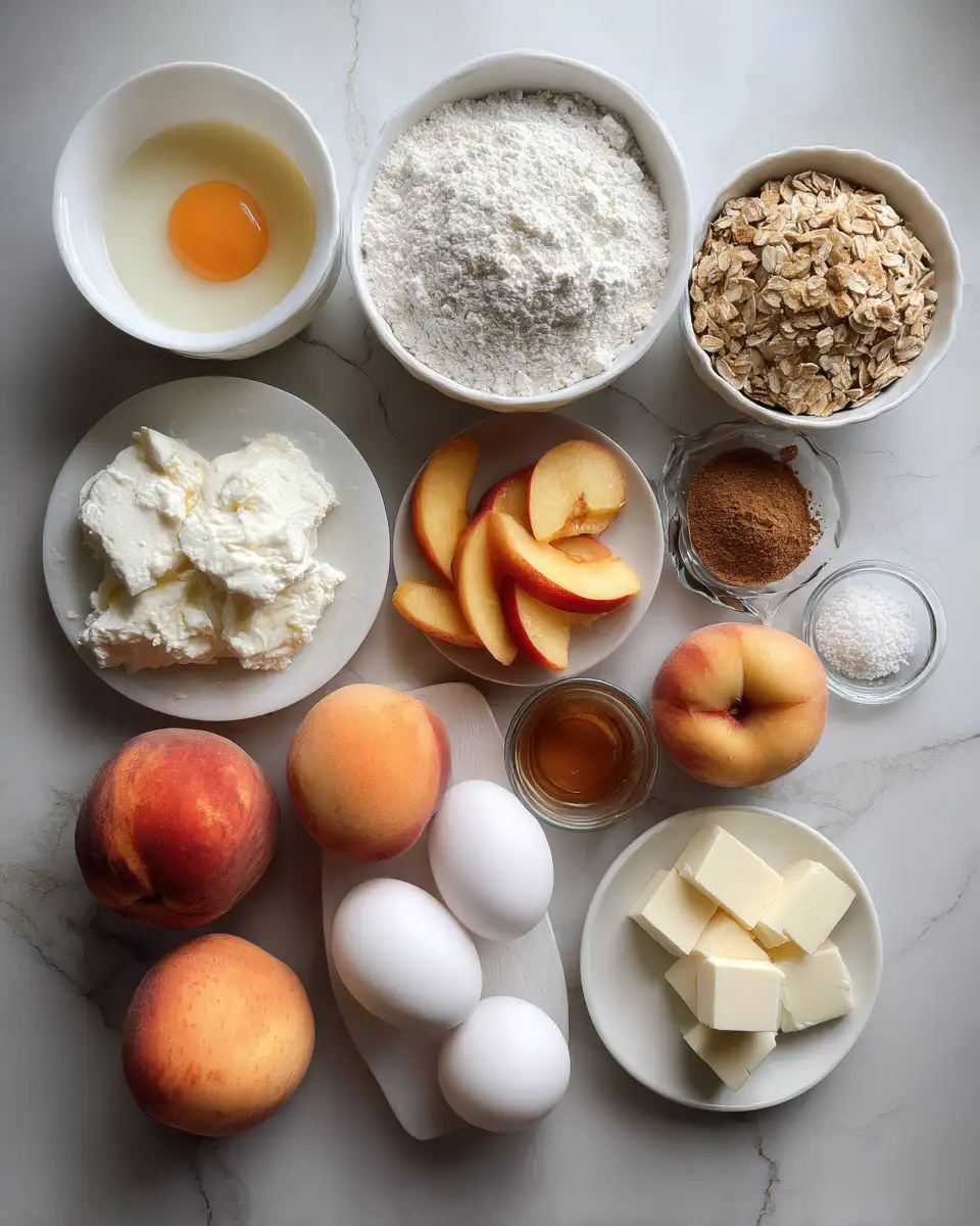 Ingredients for Irresistible Peach Cobbler Cheesecake Delight