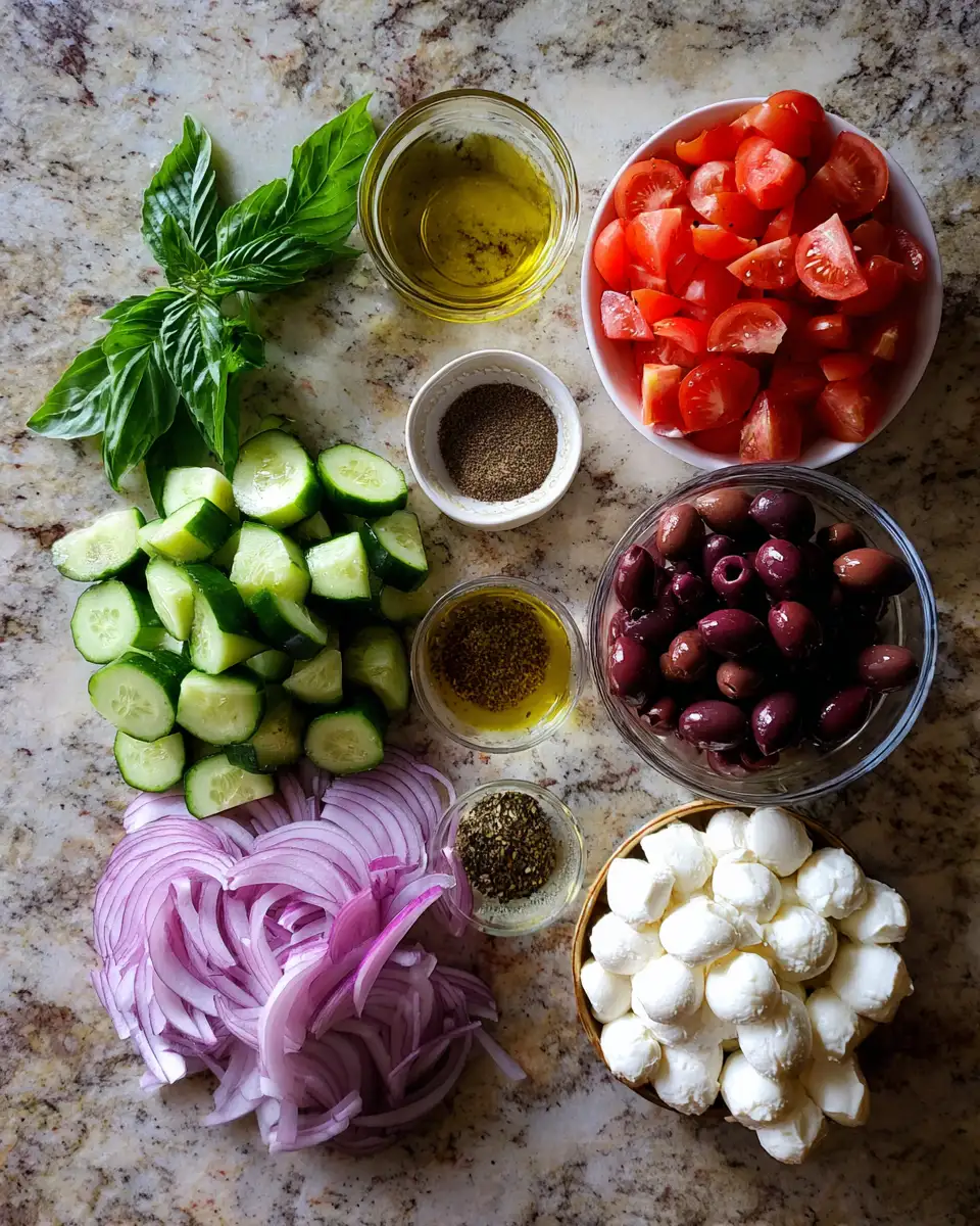 Ingredients for Savourez l'Authentique : Salade Grecque Fraîche avec Mozzarella et Olives