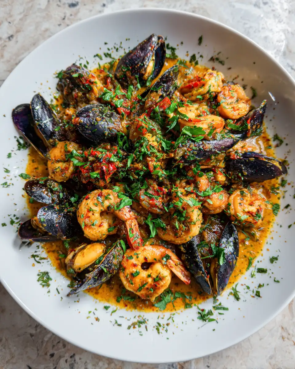 Final dish - Savor the Sea: Shrimp and Mussels in Irresistible Garlic Sauce