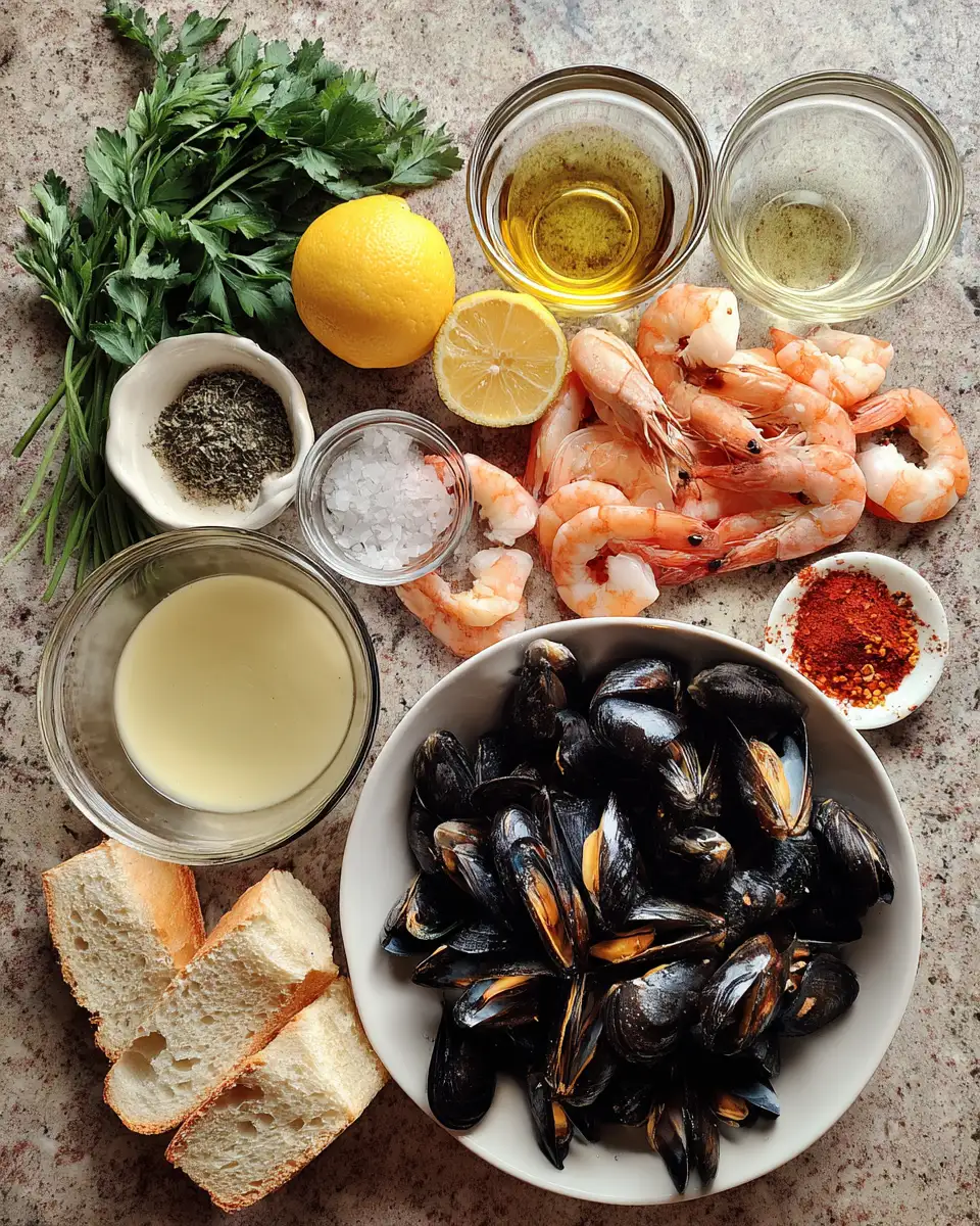 Ingredients for Savor the Sea: Shrimp and Mussels in Irresistible Garlic Sauce