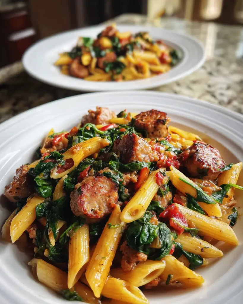 Savor the Heat: Spicy Sausage Penne Pasta with Spinach Delight - Featured Image