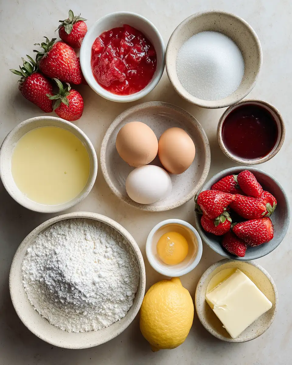 Ingredients for Sweet and Zesty Bliss Strawberry Lemonade Cake Recipe