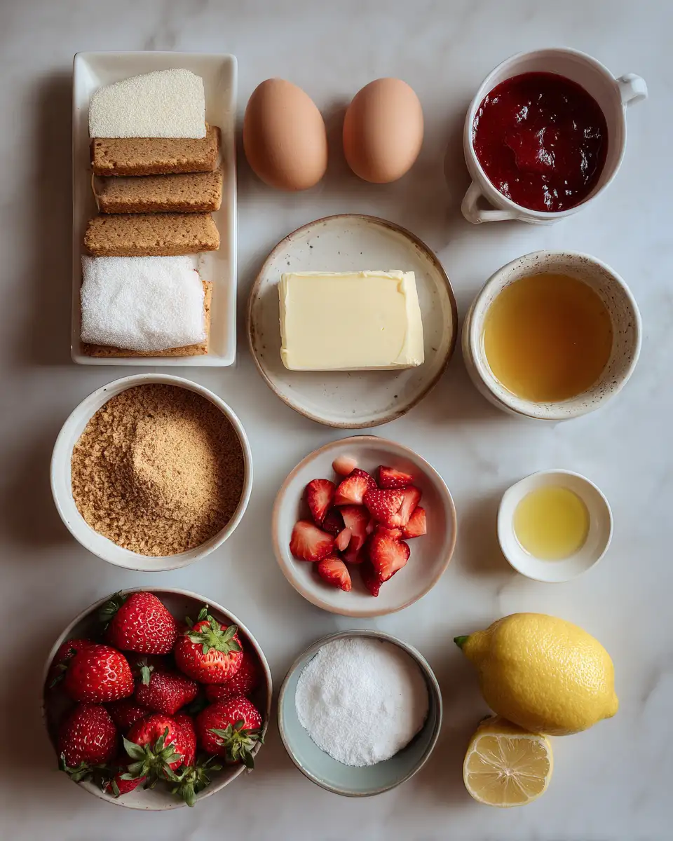 Ingredients for Irresistible Strawberry Lemonade Cheesecake Bars: A Sweet and Tangy Delight