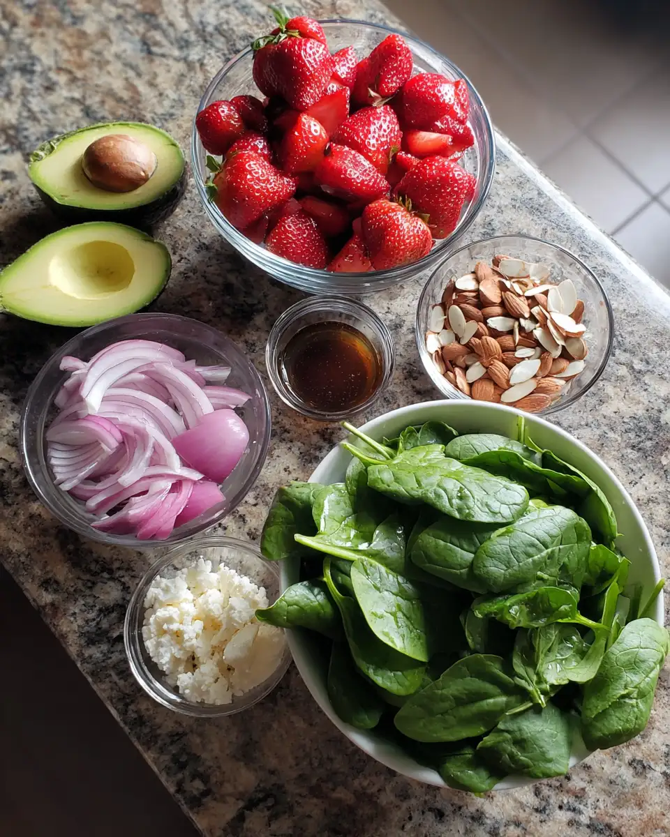Ingredients for Sweet Meets Savory in the Ultimate Strawberry Spinach Salad Delight