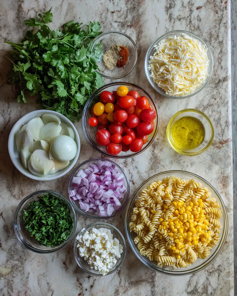 Ingredients for Zesty Street Corn Pasta Salad: A Flavor Fiesta in Every Bite