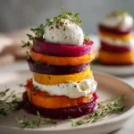 Colorful Layers: Sweet Potato Beet Stacks with Creamy Burrata Delight - Featured Image
