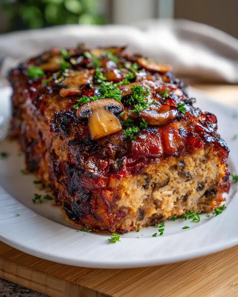 Final dish - Savor the Ultimate Comfort: Swiss Bacon Mushroom Meatloaf Delight