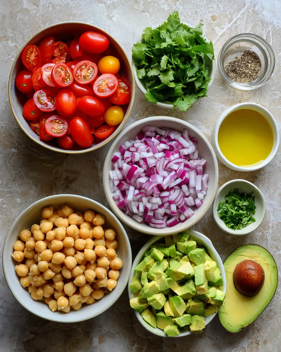 Ingredients for Fresh and Flavorful: Tomato Chickpea Avocado Salad Bliss