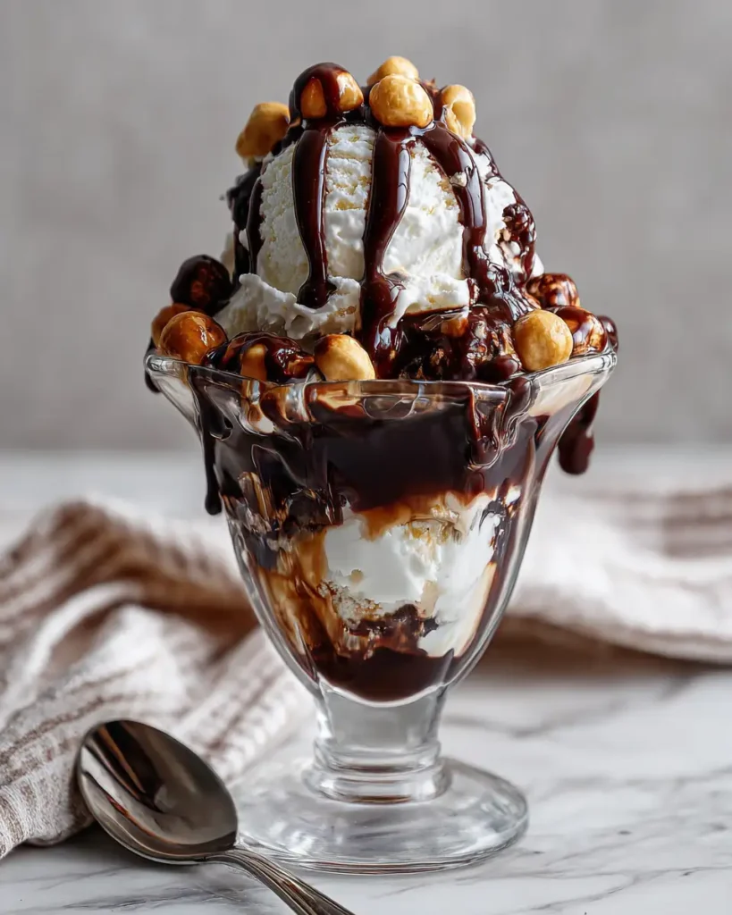 Indulge in the Ultimate Vanilla Sundae with Chocolate Drizzle and Roasted Nuts Delight - Featured Image