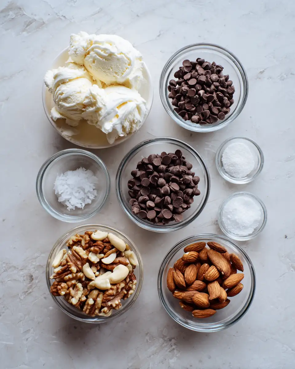 Ingredients for Indulge in the Ultimate Vanilla Sundae with Chocolate Drizzle and Roasted Nuts Delight