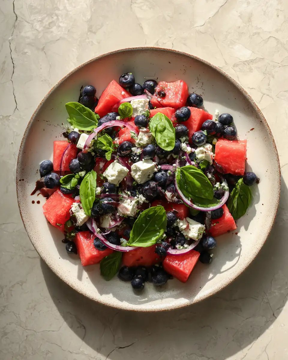 Final dish - Refreshing Summer Delight Watermelon Blueberry Feta Salad