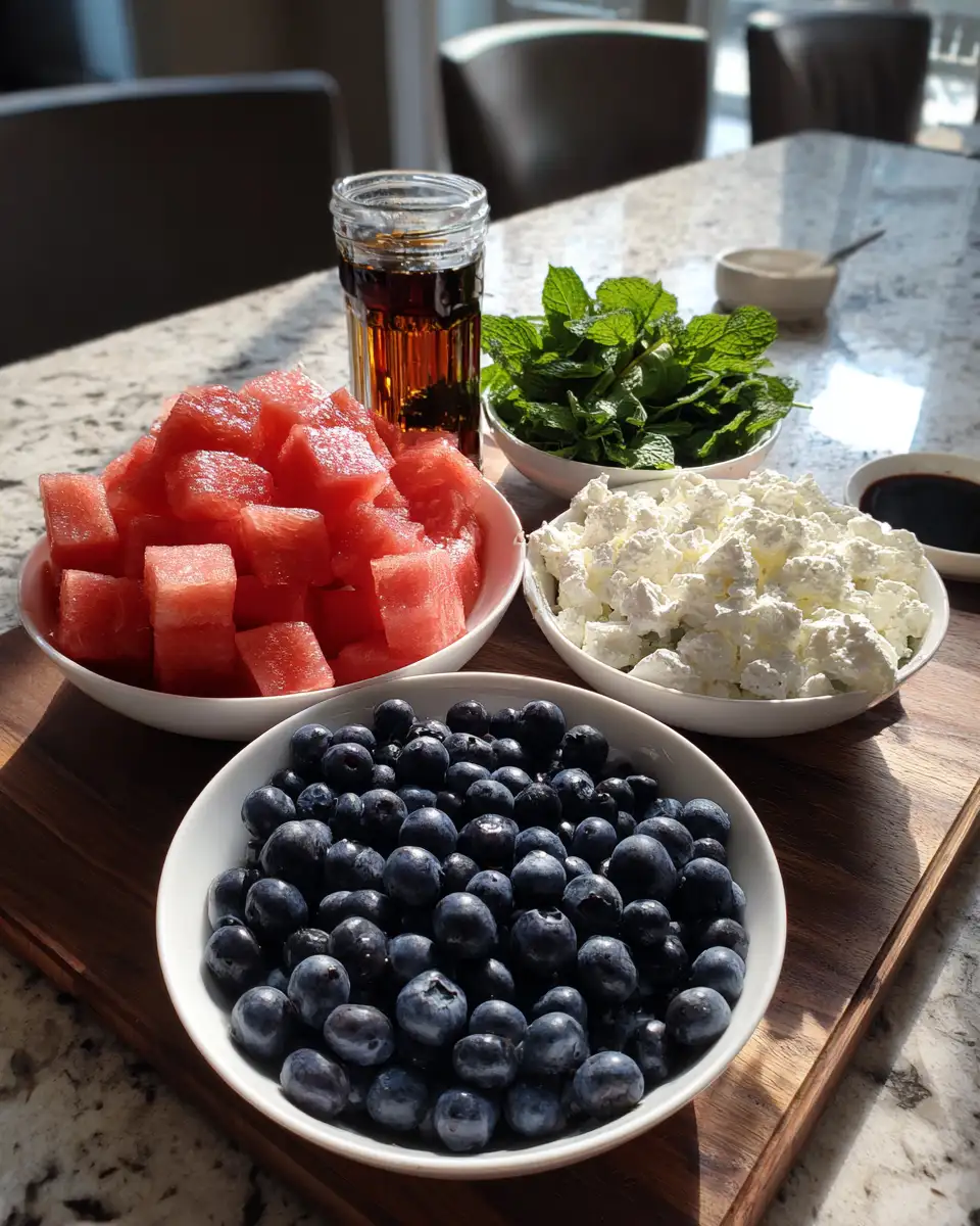 Ingredients for Refreshing Summer Delight Watermelon Blueberry Feta Salad