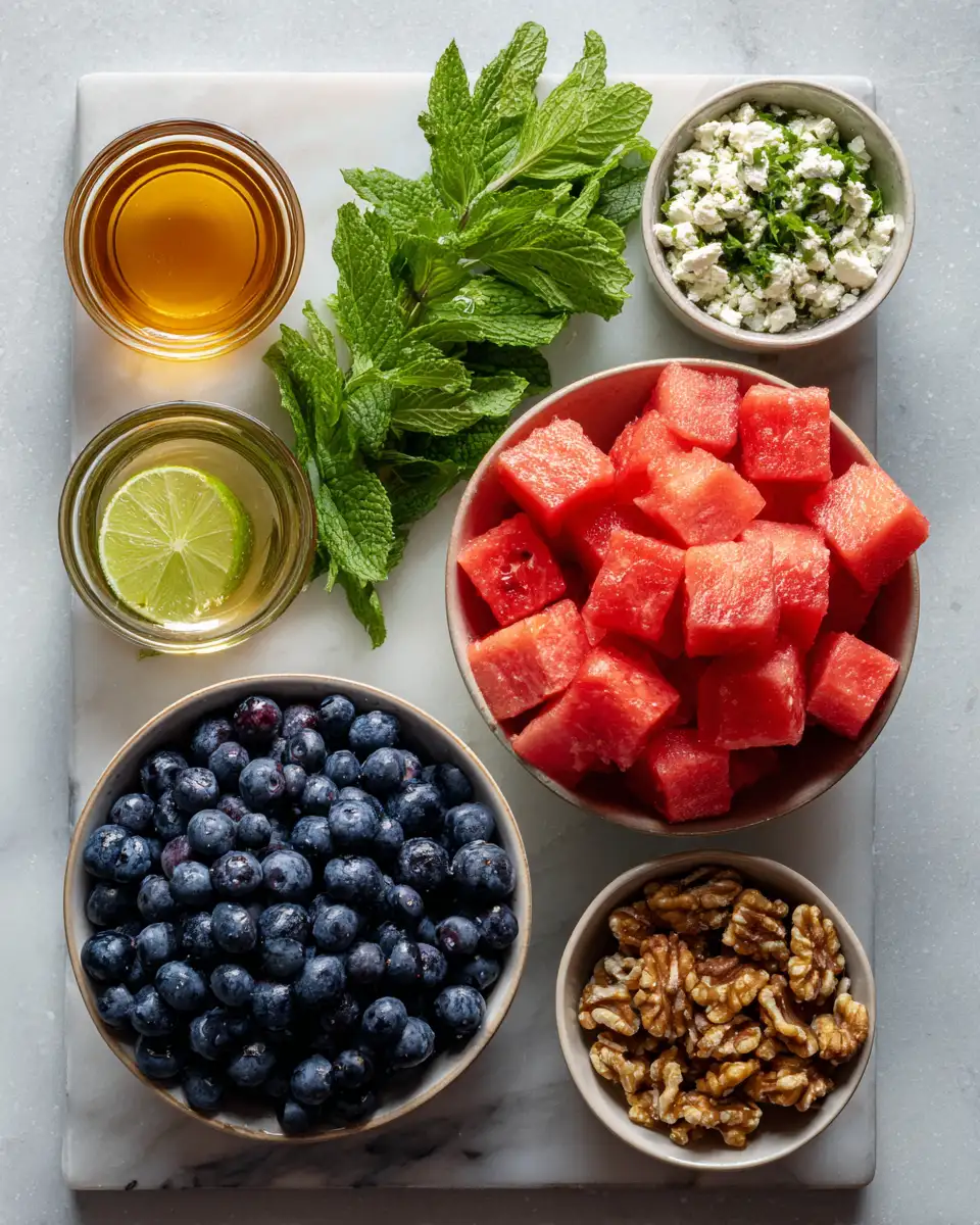 Ingredients for Refreshing Summer Delight: Watermelon Blueberry Salad Extravaganza