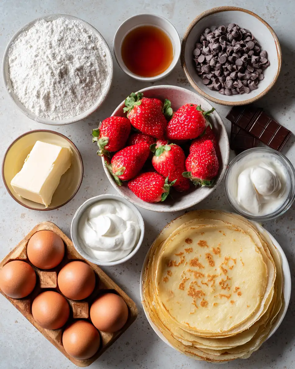 Ingredients for Indulge in the Ultimate Strawberry & Chocolate Crepe Masterpiece
