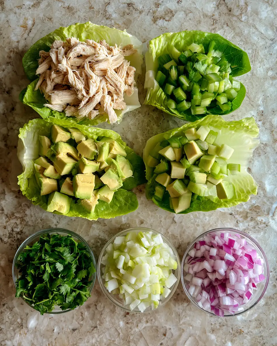 Ingredients for Fresh and Flavorful Avocado Chicken Salad Lettuce Boats Perfect for Summer