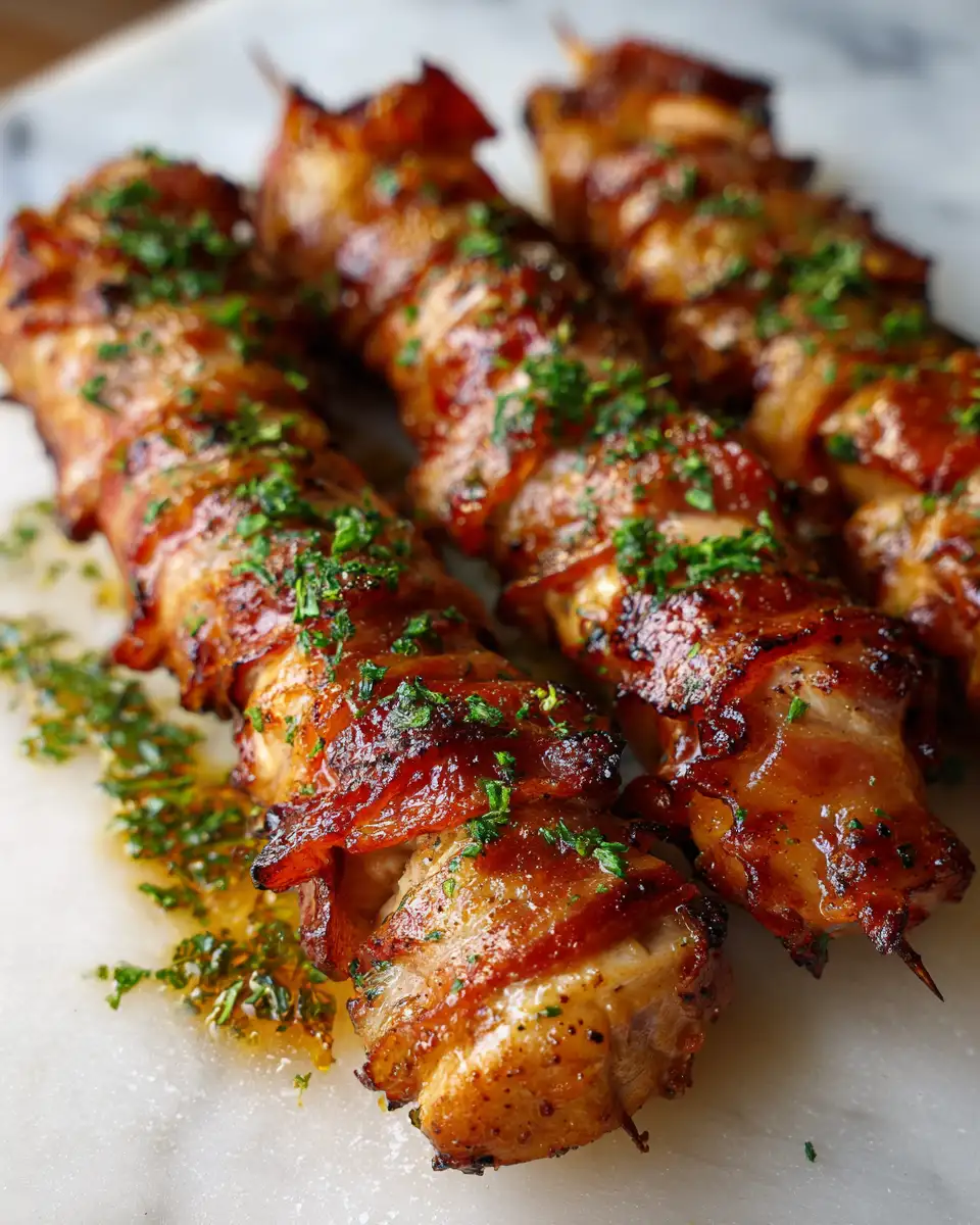 Final dish - Irresistible Bacon Wrapped Chicken Skewers Perfect for Your Next Grill Party